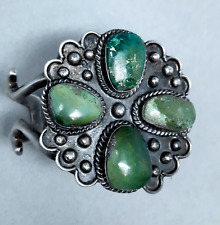 Cast Navajo Silver Green Stone Cuff Bracelet with Blue and Pale Green Stones picture