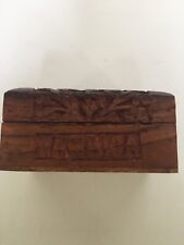 JAMAICA Wood Carved Jewelry Trinket Hinged Box Red Velvet Lined picture
