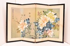 Japanese VTG 4 Panel Folding Screen Asian Byobu Painted Chinese 24x15 Table top picture