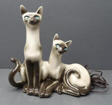 Lane & Co Vtg Back Lit Ceramic Siamese Cats Table TV Lamp Van Nuys, CA USA picture