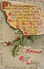 Vintage Christmas Postcard XMAS BEST WISHES POEM  Embossed posted 1909 picture