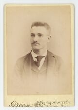Antique c1880s Cabinet Card Handsome Young Man Short Hair Mustache Boston, MA picture