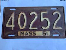 1951 MASS Massachusetts Vintage License Plate Large Tag 40253 picture