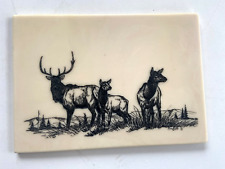 Etched Montana Marble Elk Bull & Cow Small Slab With 8