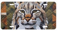 Bobcat Lynx Close Up Art Quilt Style License Plate 6 X 12 Inches Aluminum New picture