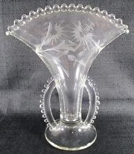 Vintage 1930'S Beaded Art Deco Glass Fan Etched With Cornflowers Clear Vase picture