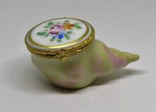  LIMOGES FRANCE BOX ~ SPIRAL SEA SHELL ~ FLORAL ~ FLOWERS ~ PEINT MAIN picture