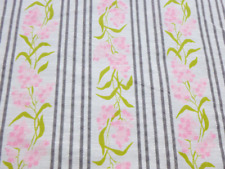Vtg Cotton Fabric Pale Pink W/ Pink Flowers & Sheer Stripes 45