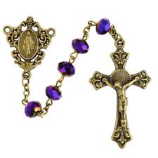 8mm Antique Gold Tone Metallic Rosary Purple Comes Boxed picture