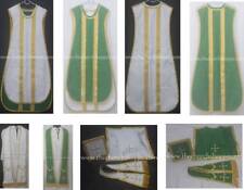  White and Green Reversible Travel Spanish Fiddleback Vestment with 5pc mass set picture