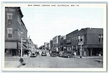 c1940 Main Street Looking East Classic Cars Plattesville Wisconsin WI Postcard picture