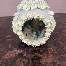 Vintage Blue Sugar Easter Egg Diorama 4” Length Rabbit Bunny With Eggs picture