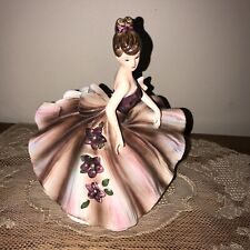 Vintage Lefton Dancing Lady Fancy Purple Dress Figurine Planter Vase 290A  picture