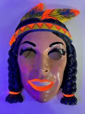 Plastic Mask Halloween Ben Cooper Vtg Native American Indian Woman Black Light picture
