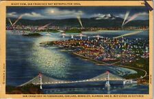Night View San Francisco Bay Metropolitan Area Linen Post Card picture