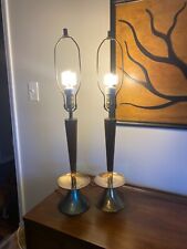 Vintage MCM Pair Leviton Walnut & Brass Table Lamps picture
