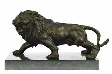 Real Bronze Metal Statue on Stone Base Male Lion Jungle King - LARGE SCULPTURE picture