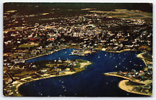 Cap Cod MA-Massachusetts, Hyannis Harbor, Aerial View Landscape Boats, Postcard picture