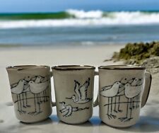 Vtg Set Of 3  Otagiri? Speckled Stoneware Seagull Coffee Tea Mug Cups Beachware picture