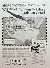 1938 United Main Line Airway Vintage Ad More vacation time where you want it picture