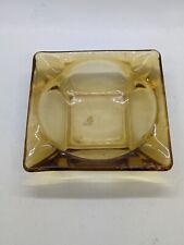 Amber Ashtray Square Yellow Glass Mid Century 4.5 inch Vintage MCM Cigar picture