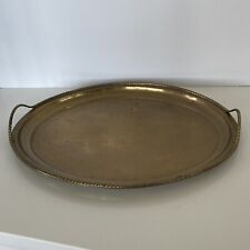 VTG Solid Brass Oval Serving Tray 16” Patina Rope Handles Nautical India Gatco picture