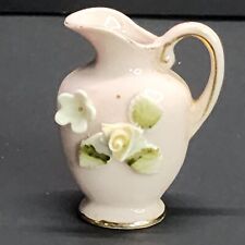 Vintage Japanese Miniature Pink Pitcher with Flowers Gold Trimmed 3'' Tall picture