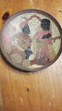 Vintage Hand Painted Indian Etched Brass Wall Hanging Plate Man & Woman picture