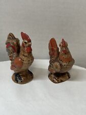 Unique Vintage Ceramic Rooster & Hen Chickens Colorful Makers Mark And ‘80 picture