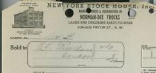 1944 New York Stock House Inc Pryor St. Atlanta GA Norman-Dee Frocks Invoice 335 picture