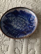 Vintage Bjorn Engo Blue Pattern Enamel Over Bronze MCM Trinket Dish From Norway picture