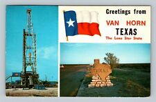 Van Horn TX, Greetings Oil Rig Lone Star State Flag Vintage Texas c1973 Postcard picture