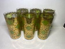 Vintage MCM Culver Prado Green Gold Highball Glasses 22K Gold Filigree Set of 6 picture