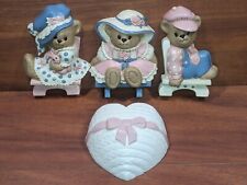 Burwood 4 Pc. Vintage Teddy Bear Wall Plaques & Heart Wall Pocket Set 3315 picture