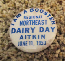 VINTAGE 1959 AITKIN MINNESOTA REGIONAL NORTHEAST DAIRY DAY ADVERTISING PIN picture