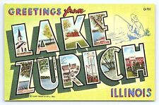 Postcard Greetings From Lake Zurich Illinois Large Letter Curt Teich picture