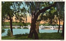 Postcard LA Lake Charles Calcasieu River New Bridge 1942 Linen Vintage PC J2007 picture