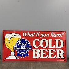 VTG New NOS Red Vintage Pabst Blue Ribbon Metal Sign What'll you have? Rare PBR picture