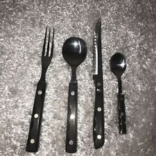 Lot of 4 VTG Denmark Lundtofte Stainless Flatware Wood Handles Fork Knife Spoons picture