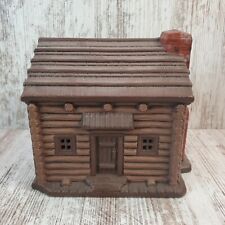Vintage Byron Molds 1985 Ceramic Log Cabin Brown House Village Family Christmas picture