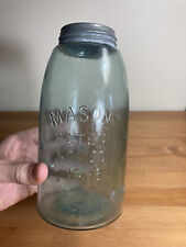 Mason’s Patent November 30 1858 Fruit Jar Blue 2 Quart 1/2 Gallon W/ Zinc Lid picture