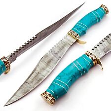 Damascus Steel Hunting Knife, Turquois Stone & Brass Handle, Best Gift For Men  picture