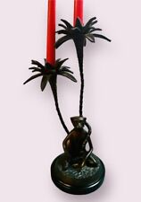 Vintage Brass Monkey Palm Tree Candlestick Holder Hand Crafted Import Mint picture