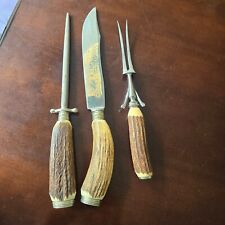 Solingen  German Stainless 3 Piece Carving Set Decorated Knife Stag handle picture