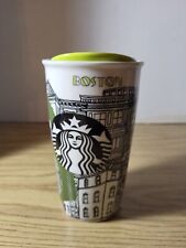 Starbucks 12 oz Ceramic Coffee Cup 2015 Boston Green Lid picture