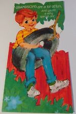 Greeting Card Vintage Grandons are a lot of fun Boy Tire Swing Red Hair Fence picture