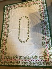 Vintage 50 X 70 Holiday Tablecloth, holly berries,  ponsiettia w/napkins picture