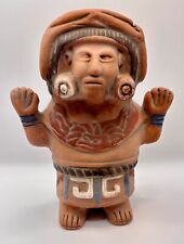 8” Vintage Art Pottery Figurine Aztec Maya Terracotta Clay Pot Mexico picture