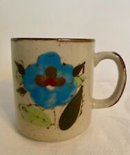 Vintage Otagiri Speckled Stoneware Blue Flower Floral Coffee Mug Boho Retro 70s picture