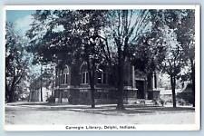 Delphi Indiana IN Postcard Carnegie Library Exterior Roadside c1920's Antique picture